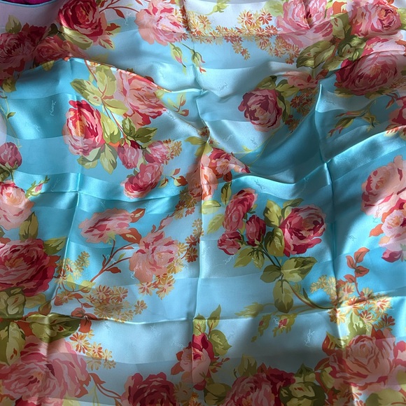 YSL Yves Saint Laurent Floral Silk Scarf 34" - Picture 7 of 9